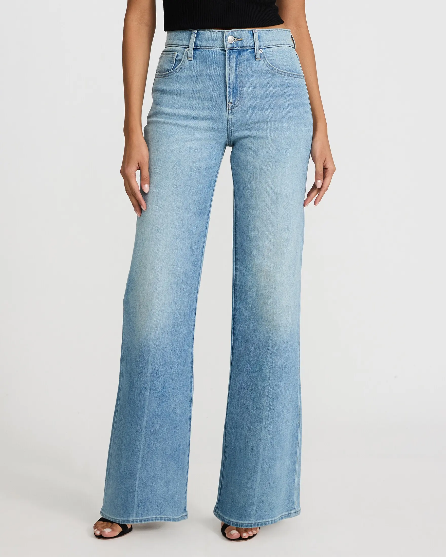 Express High Waisted Light Wash Relaxed Flare Jeans, Cotton, Pocket, Traditional, Retro, Button