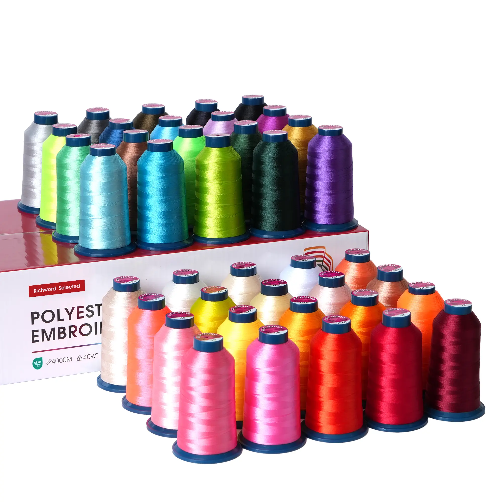 PooLin Richword Embroidery Polyester Thread 4000m x 40 Colors 40wt 108D/2 for Sewing & Embroidery Machines