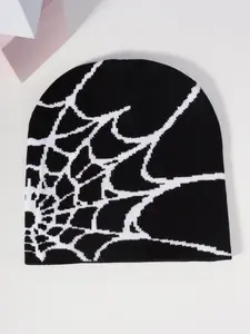 Unisex Streetwear Spider Web Design Unique Beanie Hat, 1 Piece Casual Trendy Street Style Beanie Hat, Fashionable Hat for Fall & Winter