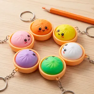 Cute Dumpling Squishy Fidget Toys Set, Cute Baozi Stress Relief Squeeze Toy with Keychain for Kids Adults, Party Favors, Backpack Charms