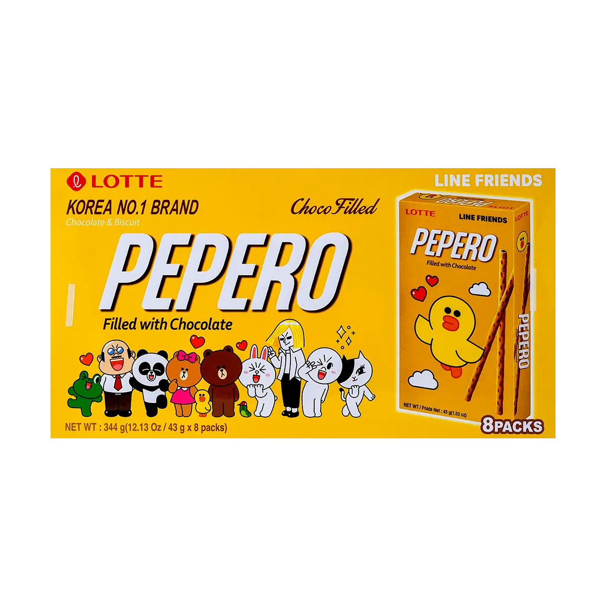 LOTTE Pepero Chocolate Stick 8 Boxes - Korean Snack Variety Pack, 344g