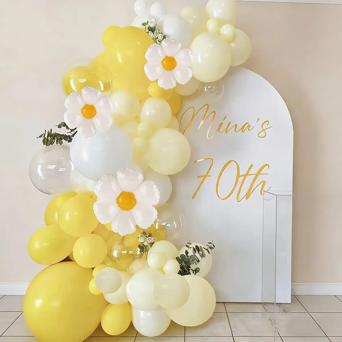 125pcs Yellow White Latex Balloons Daisy Balloon Garland Arch Set Easy Setup for Birthday, Wedding, Anniversary, Babyshower Spring Summer Party Decoration Balloon Arches Decorations Balloon Arch Kit Decorations Supplies