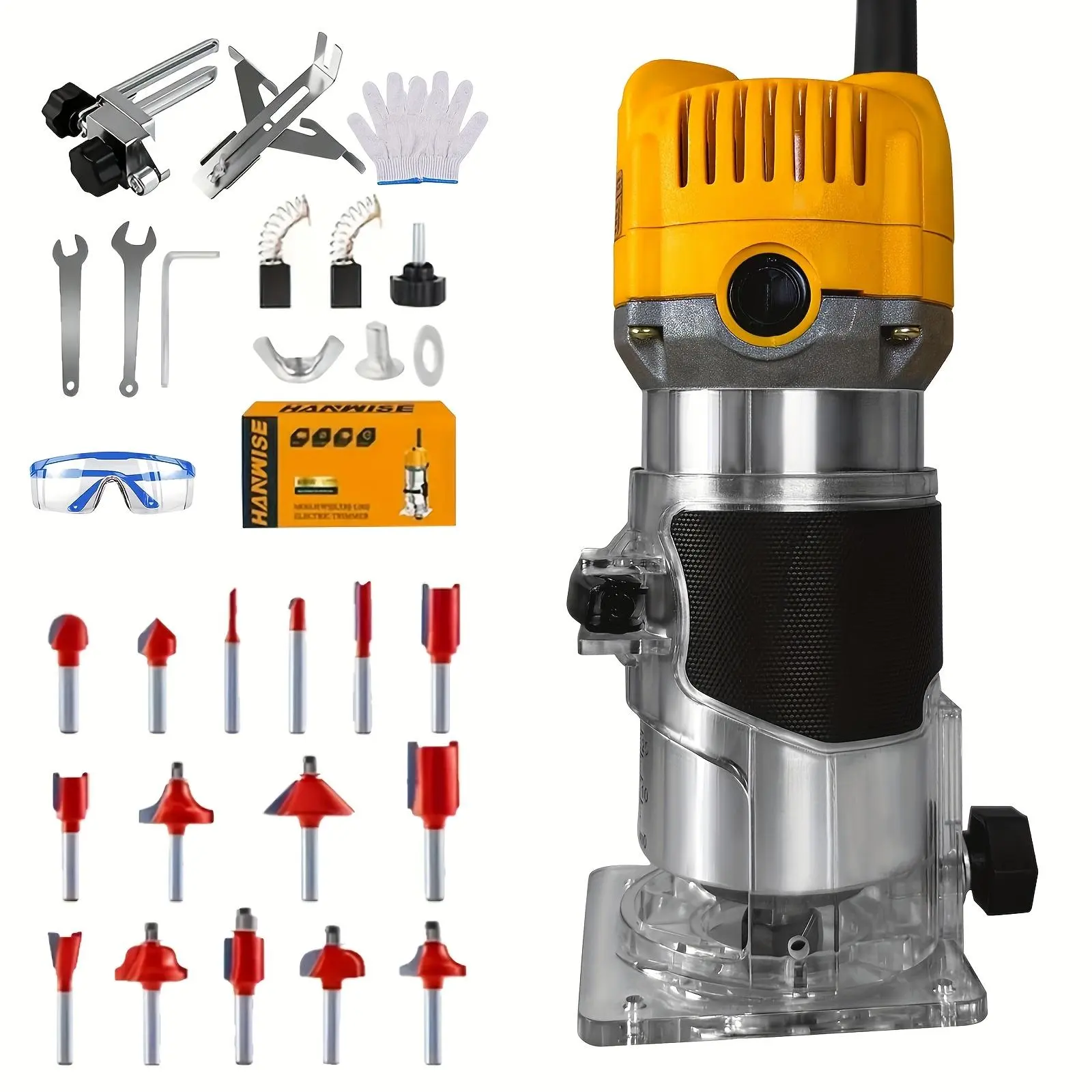 Compact 800W Wood Router, Professional & DIY Woodworking Tool for Slotting, Trimming, Edging and Carving | Clear Transparent Base, Complete with Guide Rail and Wrench, Perfect Woodworking Equipment for Both Beginners and Professionals