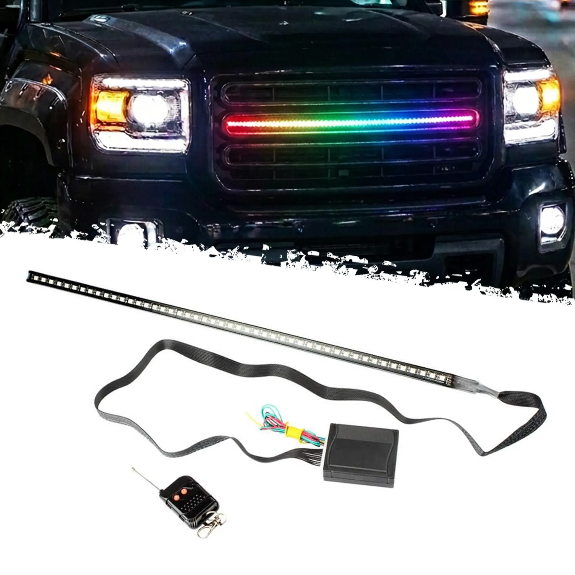 DIBMS RGB 22-inch, 48-LED 5050 SMD LED scanning motorcycle light strip (with remote-controlled turn signals and a third brake light), designed to prevent vehicles from following too closely and to alert vehicles behind.car stuff,led lights for cars