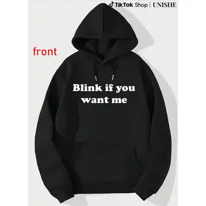 90s Inspired Women’s Hoodie – Blink If You Want Me Meme Graphic Long Sleeve