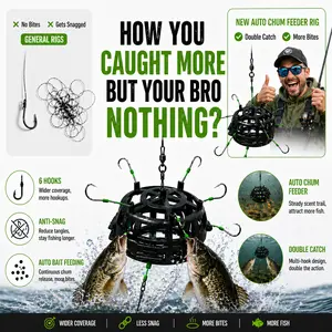 6 Hook Fishing Rig with Bait Cage, Catch More Big Fish Anti-Snag Feeder Rig for Carp