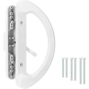 White Diecast Non-Keyed Sliding Patio Door Handle Pull Set Replacement for Mortise Lock Glass Door Fits 3-15/16” Hole Spacing