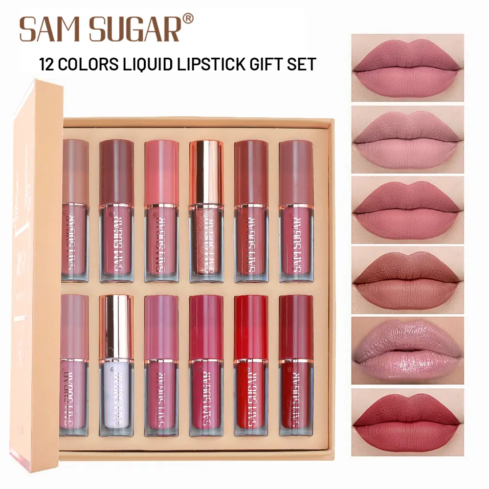 12-Piece Velvet Matte Liquid Lipstick Set, Long-Lasting Moisturizing Lip Makeup with Beeswax, Nude Shimmer Colors, Beauty Gift for Women, 2.5ml, Beauty Products, Multi-Pack