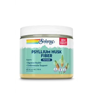 SOLARAY Psyllium Husk Fiber Powder Supplement - 3500mg Soluble Whole Husk Fiber, Digestive & Cardiovascular Support, Unflavored, Mixes Easily into Drinks, Scoop Included, Prop 65 Safe, 6.17oz Jar