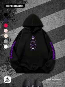 Classic Pet Ghost Graphic Print Loose Hooded Sweatshirt with Pocket, Casual Breathable Pullover for Outdoor and Home Wear