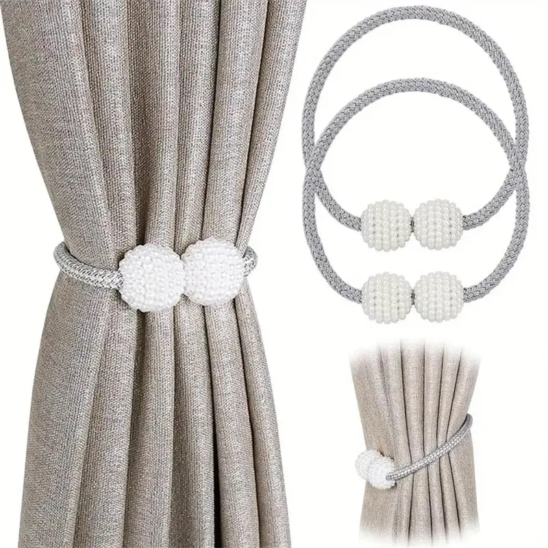 Magnetic Curtain Tiebacks, 2 Counts Faux-Pearl Decor Curtain Tiebacks, Window Curtain Accessories for Home, Living Room & Bedroom, Window Decoration Supplies, Interior Decoration Accessories, Window Decorations Supplies, Curtain Tie Backs For Curtains