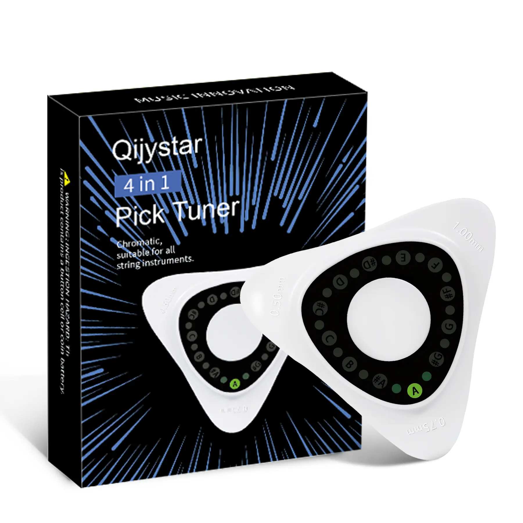 4-in-1 Portable & Multi-Functional Guitar Tuner-Pick, Battery-Included Music Accessory with 12-Tone Equal Temperament Support, Anti-Slip Secure Grip, Stable Tuning for Guitar, Ukulele, Violin, Suitable for All Ages