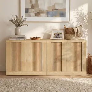 HAUOMS Storage Cabinet, Buffet Cabinet, Fluted Console Cabinet, Sideboard with Adjustable Shelf, Mid Century Modern Buffet Table, Credenza, for Kitchen, Living Room, Entryway