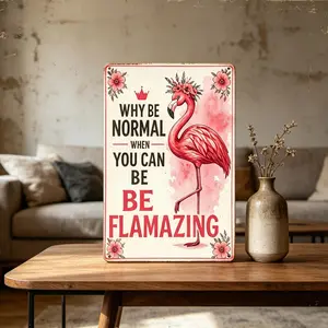 Flamingo Metal Tin Sign, Funny 'Why Be Normal When You Can Be Flamazing' Vintage Wall Art, 12x8 Inch Retro Decorative Plaque, Durable Iron Hanging Sign for Bedroom, Living Room, Kitchen, Office, Unique Home Decor Gift, Coastal Farmhouse Style