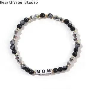 Mother's Day Gift: Crystal Stretch Bracelet — "MAMA" Letter Bead Strand | Simple & Heartfelt | Handcrafted Jewelry
