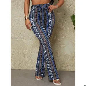 Pants Leg Flare Front Floral SXY tiktok Paisley Print Knot