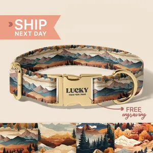 Woodland Forest Dog Collar, Engraved Dog Collar, Personalized Dog Collar with Name, Gift for Dog Lover, Unique Dog Collar, (P109)