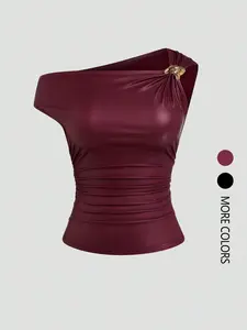 Women's Fashion Casual Sleeveless Asymmetrical Shoulder Top, Perfect for Shopping and Commuting, Stylish Everyday Wear