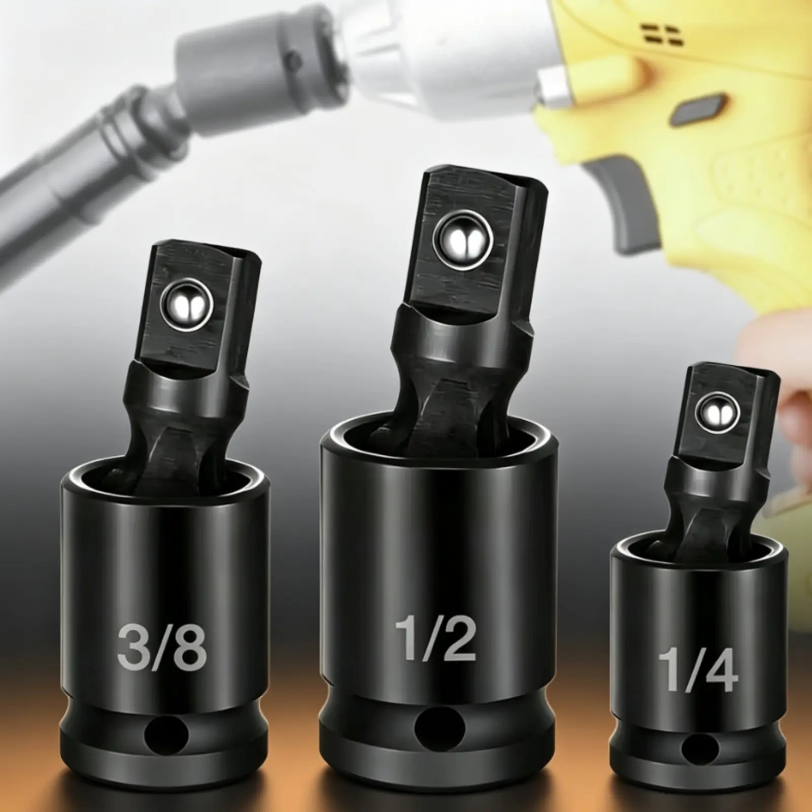 Impact Universal Joint Swivel Socket Set of 3/8inch 1/2inch 1/4inch, Professional Cr-Mo Swivel Socket Adapter 360° Rotatable Joint Socket Adapter for Electric Wrench Ratchet Wrench