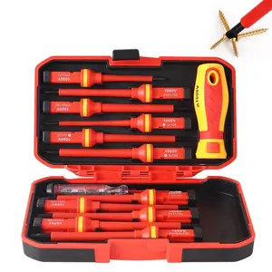 13PCS 1000V Insulated Electrician Screwdriver Set,Insulated Screwdriver Tool Kit, Multipurpose Professional Hand Tool Set, Durable Industrial Screwdriver Set for Home and Office Use,Portable Tool Kit,Cushion Grip Screwdriver Set, Multifunctional, Magnetic