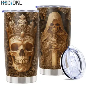 Halloween Gifts 20oz Insulated Stainless Steel Tumbler with Skull Design - Keeps Drinks Hot/Cold, Fits Car Cup Holders - Halloween Gifts for Skull Lovers (Friends, Family, Girlfriend, Brother)