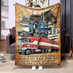 Vintage Truck Print Classic Flannel Weave Throw Blanket - Soft, Warm, Breathable True Virgin Wool, Multi-Size, Multifunctional for Napping, Home Decor - Ideal Gift for Truckers on Anniversaries, Birthdays
