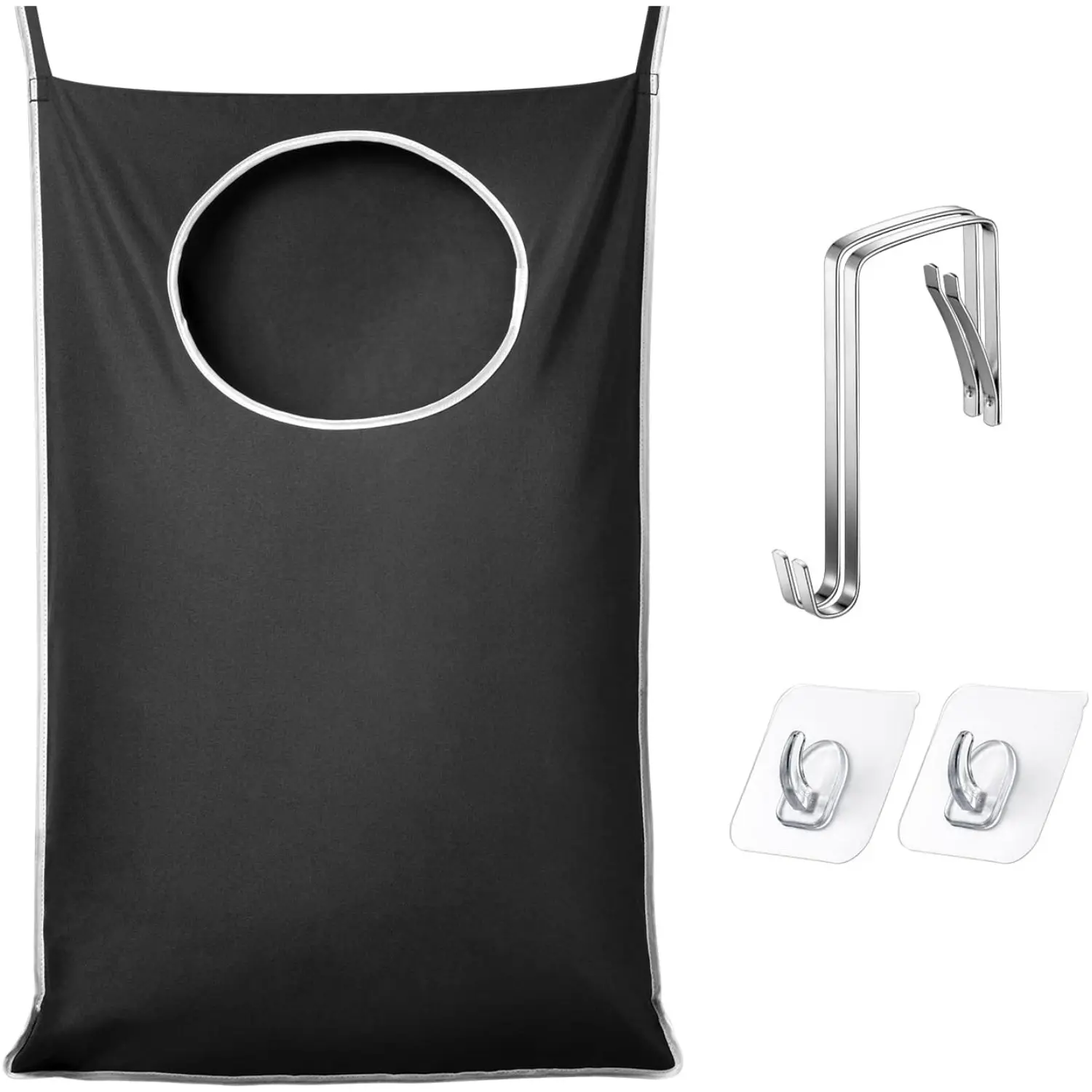 Door Hanging Laundry Hamper, 36.5" x 22.5" Large Capacity Hanging Hamper Bag with Large opening and Strong Hooks for All Family Laundry, Blankets, and Toys (Black,1-Pack)