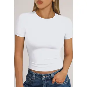 Women's Buttery Soft Y2K Crop Top – Short Sleeve Slim Fit Basic Tee for Summer. Workout & Casual Wear Tee for Gym, Running or Everyday Outfits. Soft, Stretchy & Breathable.