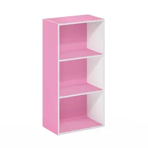 LUDER Bookcase, 3-Tier Modern Bookshelf, Open Shelf Bookcase, 9.3 x 16 x 31.4, for Living Room Bedroom Home Office, Pink/White, Three-Shelf