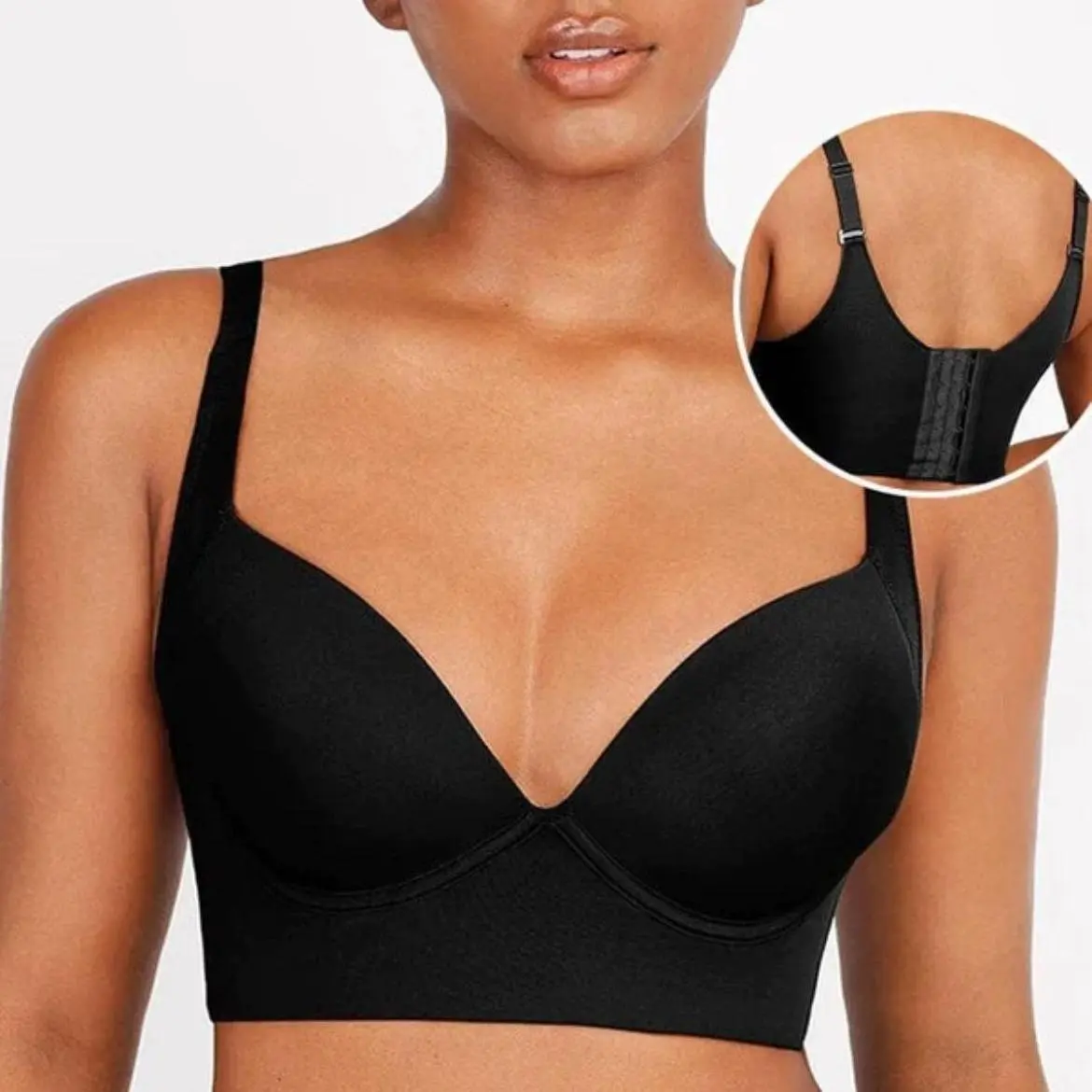 SHAPERLUXS Women's Wirefree Push Up Bra, Breathable Nylon Lingerie with Body Contouring Deep Cup Support and Chic Strappy Back, Smooth, Style, Wirefree Bras