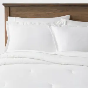 Twin/Twin Extra Long Cotton Linen Chambray Comforter & Sham Set White - Threshold: Woven Stripe Pattern, Midweight Fabric