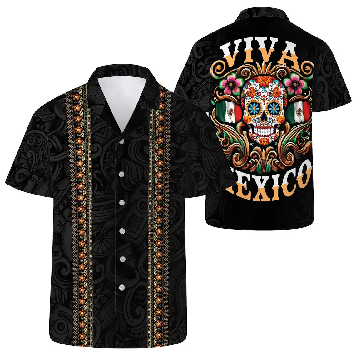 Mexico Hawaiian Shirt, Skull Mexican Aloha Shirt, Summer Vacation Outfit, Beach Party Shirt, Gift For Him, Tropical Mexico Party Shirt