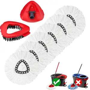 6-Pack Reusable Mop Head Replacement for O Cedar Easywring 1-Tank System Microfiber Spin Mop Refills Compatible with Vileda 2-in-1 Turbo Triangle Brush Home Cleaning Bundle