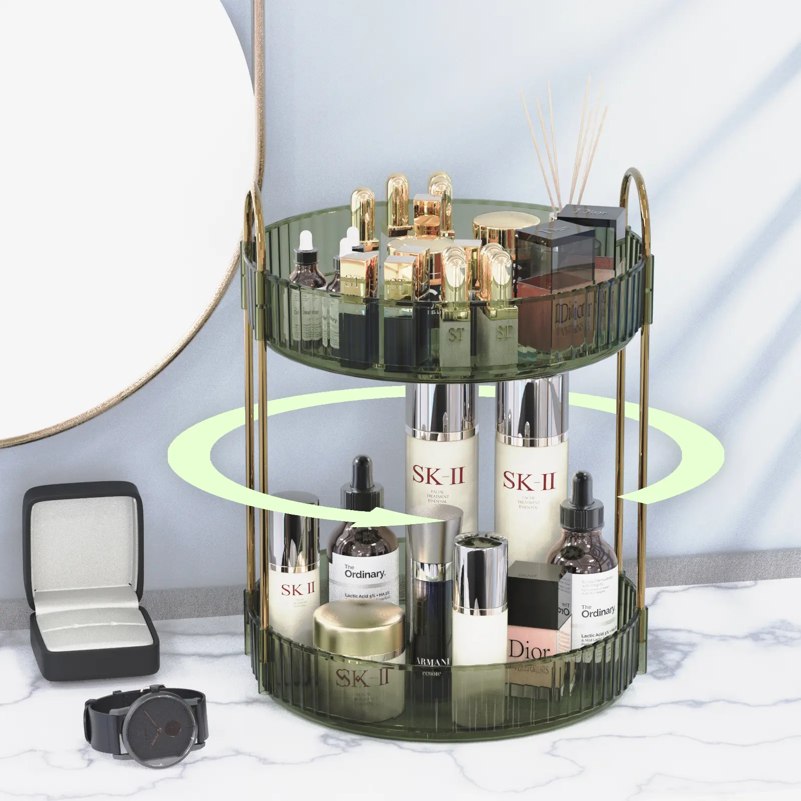 360° Rotating Makeup Bathroom Organizer Rack - Large-Capacity Spinning Caddy with Multi-Level Rotating Shelving & Storage, Easy Clean Setup, High-Strength ABS Resists Daily Wear for Cosmetics, Perfume, Skincare, Lipsticks on Vanity