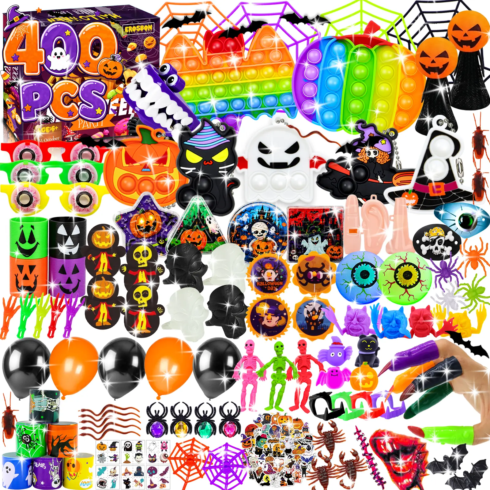 400 Pcs Halloween Party Favors for Kids, Bulk Fidget Toys for Goodie Bags, Classroom Prizes, Treasure Box Rewards, Carnival Prizes, Goodie Bag Stuffers and Non Candy Halloween Treats
