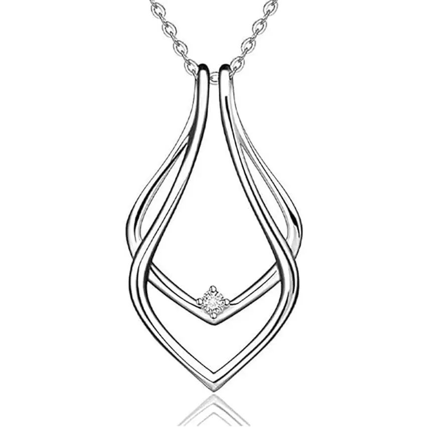 Waterdrop Ring Holder Necklace for Women, Dainty Stainless Steel & CZ Geometric Pendant, 17.7+2 inch Adjustable Chain, Wedding Ring Saver, 0.82*1.5 In, 17.7+2 Inches, Engagement, Female, Lobster Claw Clasp