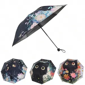 Cute Cat Pattern Foldable Manual Umbrella, Reinforced Steel Frame, UV Protection, Compact Design, Lightweight Foldable Umbrella, Durable Vinyl Fabric, Ergonomic Rubber Handle, Portable Folding Umbrella