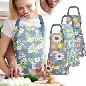 3 Pack Floral Aprons with Pocket,Blooming Womens Aprons Waterproof Adjustable Cooking Aprons for Kitchen Gardening and Salon kitchen  supplies