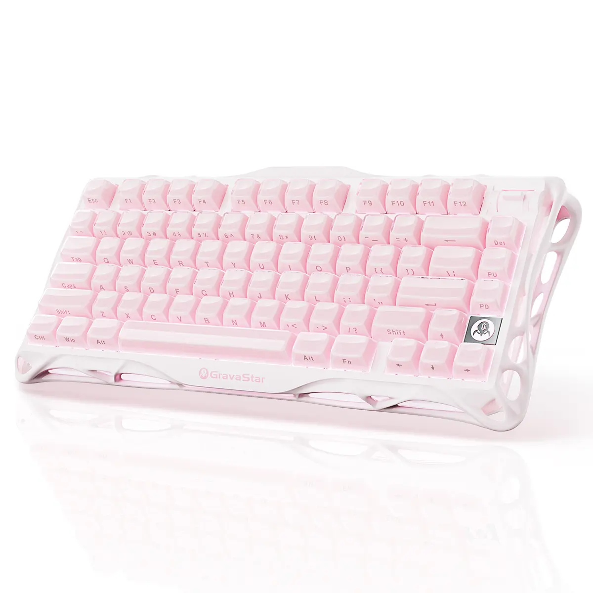 GravaStar Mercury K1 - Sakura Pink 75% Pink Wireless Creamy Keyboard, Aluminum Alloy Exoskeleton Design Mechanical Gaming Keyboard, Creamy Keyboard, Gasket Hot-Swap Socket, Linear Switches, RGB Backlit