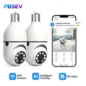 PBSEV 3MP Full HD Smart Light Bulb Security Camera, 360 PTZ Wireless Camera for Home with Color Night Vision, Motion Detection & 2-Way Audio, App Control Easy Installation to E27 Light Socket