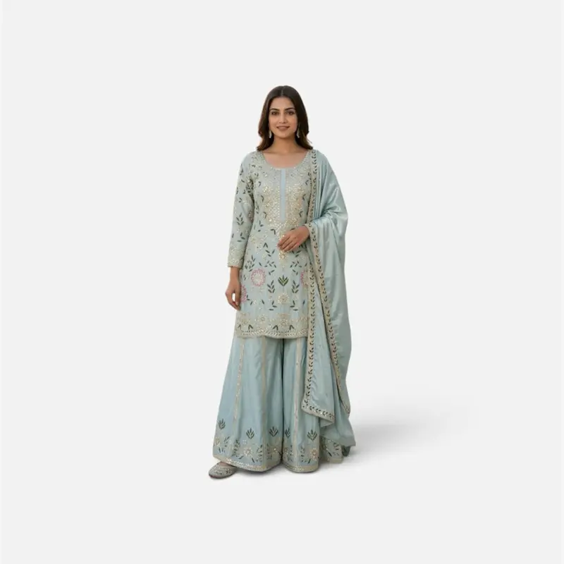 Women’s Pure Natural Crape Silk Sarara Set, New Launch Ethnic Party Wear