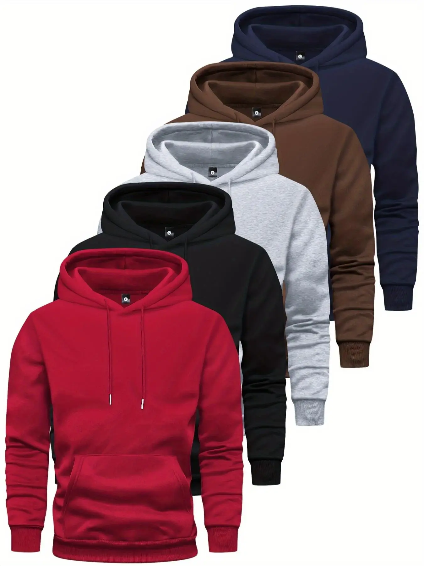 Men's Solid Drawstring Pocket Hoodie, Casual Regular Fit Long Sleeve Hooded Sweatshirt for Spring & Fall, Men's Top for Daily Wear