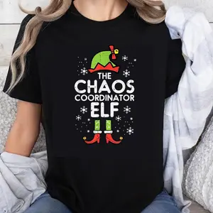 100% Cotton Fashion Garment The Chaos Coordinator Elf Christmas Shirt Funny Holiday T-Shirt for Women Men Family Xmas Gift Sweater Top
