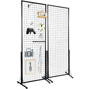 2' x 5.6' Grid Wall Panels Tower, 2 Packs Wire Gridwall Display Racks with T-Base Floorstanding, Double Side Gridwall Panels for Art Craft Shows, Retail Display with Extra Clips and Hooks Organiser