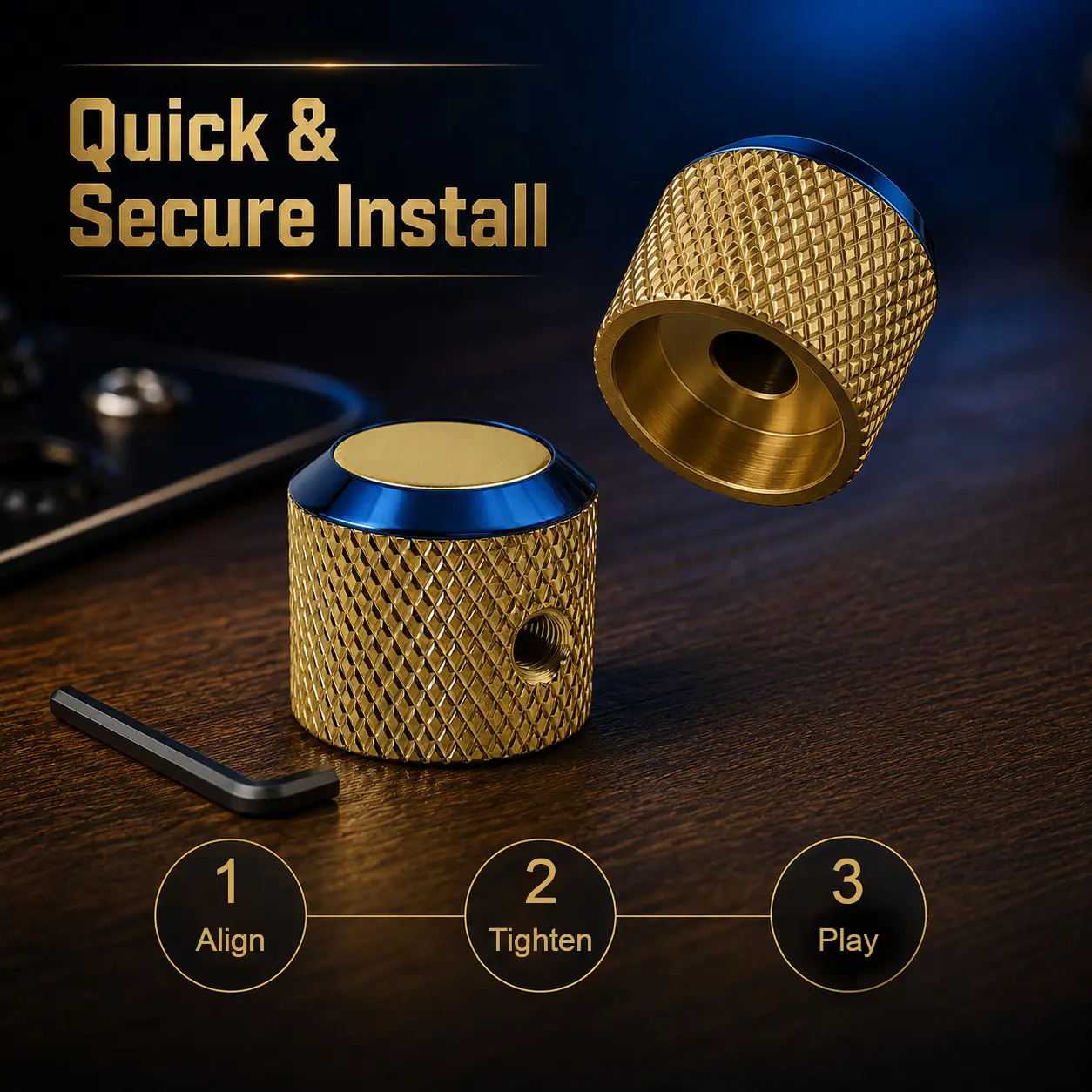 Guyker 1Pc Brass Potentiometer Control Knobs with 6mm(0.24”) Dia. Shaft Pot - High Grade Knurled Volume Tuning Audio Knob Replacement for Electric Guitar or Precision Bass - CNC Machined