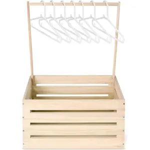 Classic Wood-Color Wooden Storage Basket with Handle - Home Supplies Organizer, Decoration, Room Accessories for Newborn Clothes, Baby Room