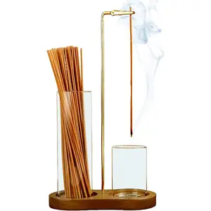 2 in 1 Incense Holder for Sticks with Glass Ash Catcher, Anti-Ash Flying Incense Burner and Organizer for Meditation Yoga Decor, Scented Aroma Fragrance