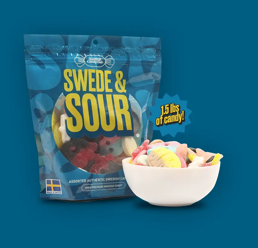 Swedish Candy Club Swede & Sour - 1.5 lbs Assorted Authentic Swedish Candy Mix with Six Types of BUBS & More Sweet Snacks - BUBS, Bonbon, Candy Mix Ba