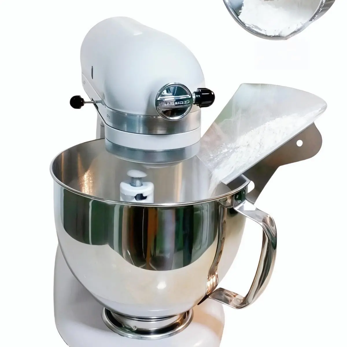 Stainless Steel Pouring Chute for Kitchenaid Stand Mixer Pouring Shield for Kitchenaid Mixer Mixing Bowl 4.5qt-8qt., with Wall Mount Hole for Hanging Storage,Compatible with Bowl/Cup without Flared Edge