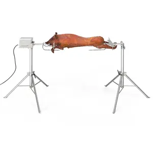 ROVSUN Rotisserie Grill Kit, Electric Rotisserie Grill 176 Lbs Capacity, 46" Pig Lamb Spit Roaster Stand Rotisserie w/Adjustable Height, BBQ Charcoal Spit Rod Stainless Steel for Outdoor Camping Party